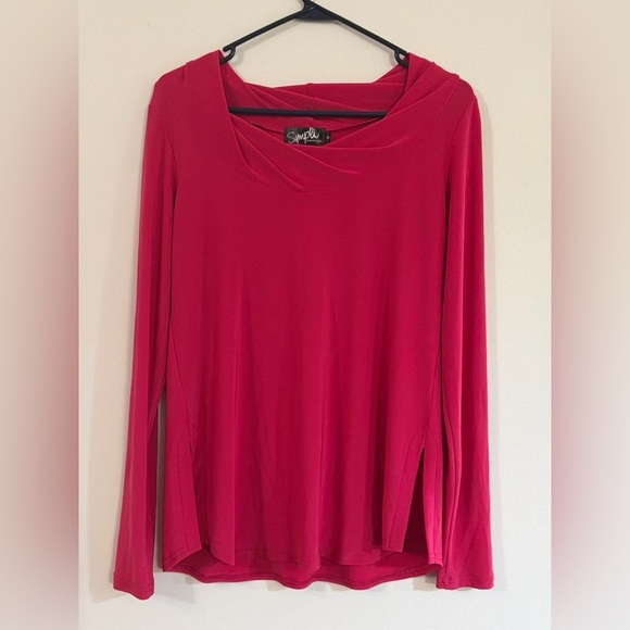 Sympli Tops - Sympli Women's 6 Top Blouse Draped Scoop Neck Long Sleeve Bright Pink Lagenlook